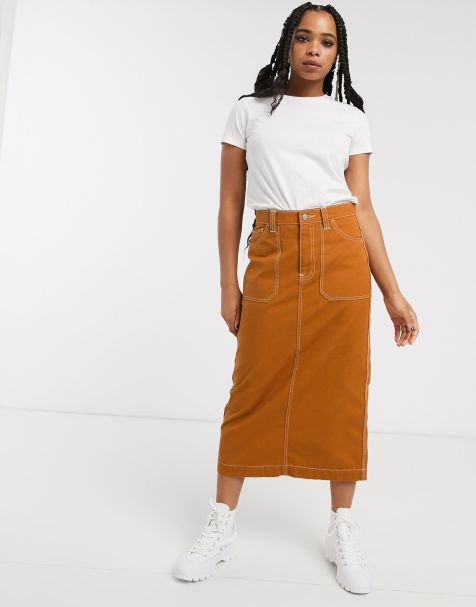 Dr Denim – Midirock mit kontrastierenden Ziernähten