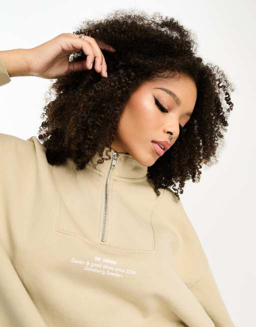 Dr Denim Miya sweatshirt half zip sweatshirt in cream | ASOS