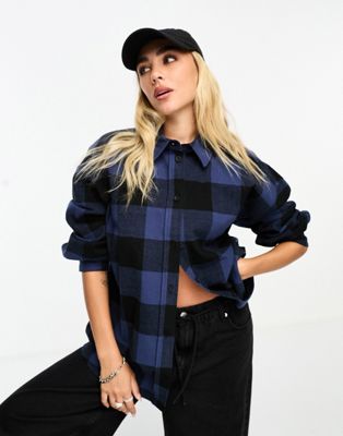 Dr Denim Molly relaxed fit long sleeve flannel shirt in blue indigo check - ASOS Price Checker