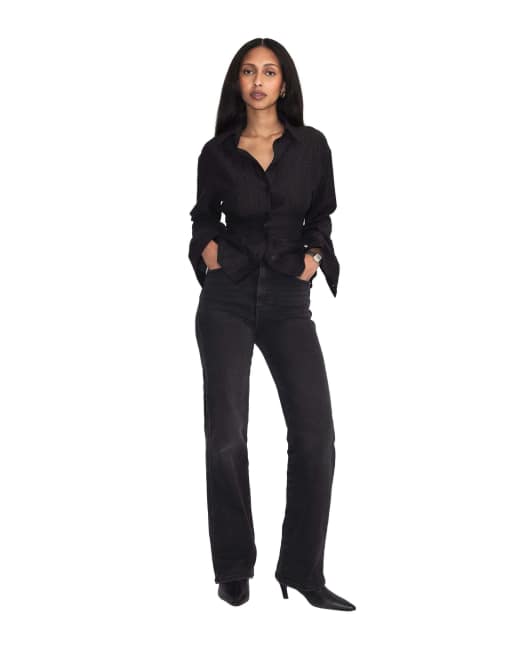 Dr Denim Moxy high straight jeans in black, 4 of 7