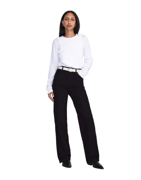 Dr Denim Moxy high straight jeans in black - view 1