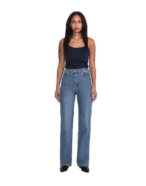 Dr Denim Moxy high straight jeans in blue - view 1