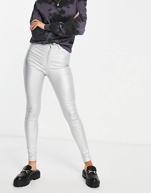 Dr Denim Moxy sky high super skinny jeans in holographic silver