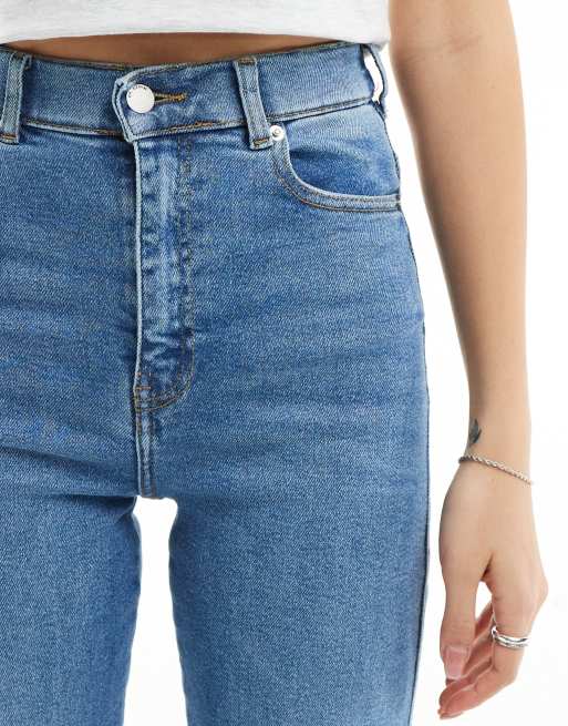 Dr Denim Moxy straight leg jeans in cape sky worn hem blue ASOS