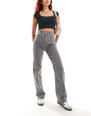 Dr Denim Moxy straight leg jeans in light grey mist plain