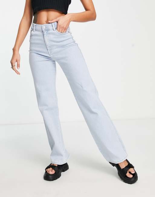 Dr Denim Moxy straight sky high jeans in light wash blue | ASOS