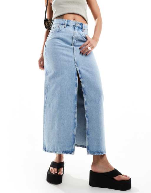 Dr. Denim - Myra - Denim maxirok met split aan de voorkant in stream lichtblauwe retro wassing