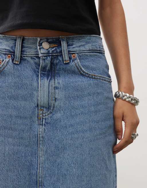 Susana Monaco Stretch Denim Slit Skirt in Light Denim