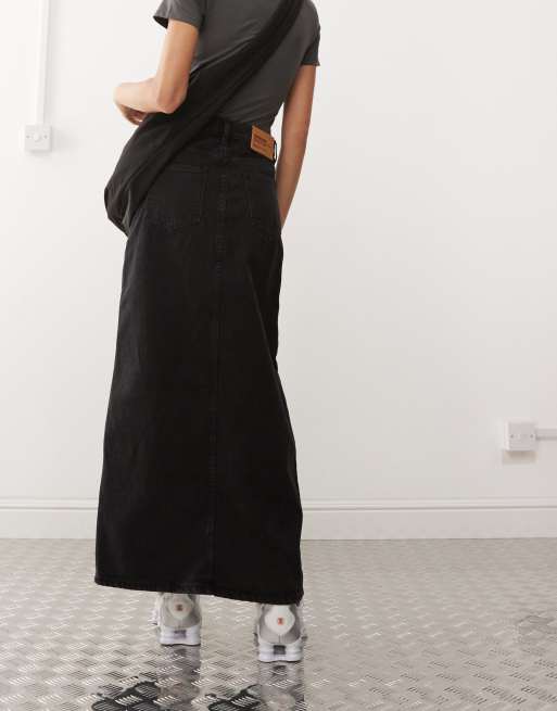 Dr. Denim - Myra - Gonna lunga in denim con spacco sul davanti nera effetto invecchiato, 2 di 5