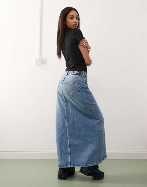 Dr Denim – Myra – Ljusblå, retrotvättad jeanskjol i maxilängd med slits framtill, 4 av 5