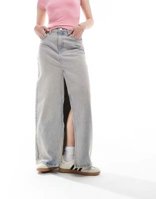 Dr Denim Myra Midi Denim Skirt With Front Slit In Blue