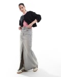 [Dr Denim] Dr Denim Myra midi denim skirt with front split in canyon light vintage wash-Blue S Lightwash blue