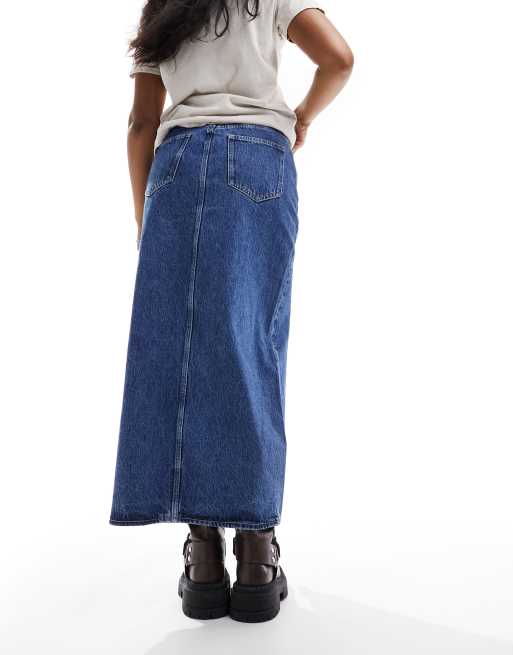 Dr. Denim - Myra - Regular-fit midi kokerrok met uitlopende zoom in retro mid-wash, 3 van 5