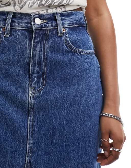 Dr. Denim - Myra - Regular-fit midi kokerrok met uitlopende zoom in retro mid-wash, 5 van 5