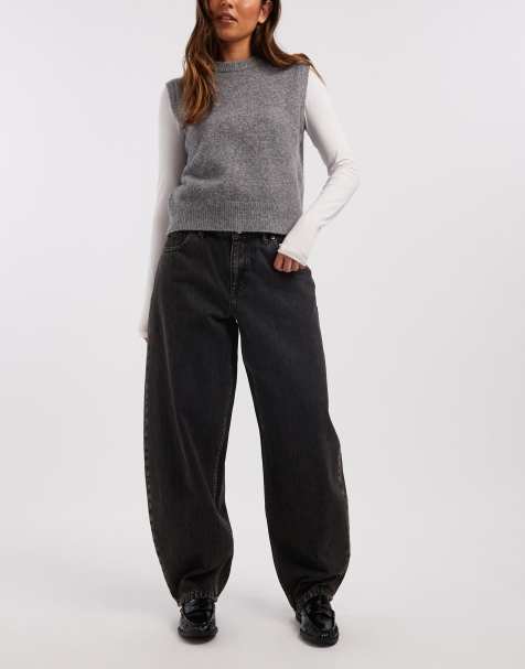 Dr Denim Nanci mid waist relaxed fit barrel leg in washed black - view 1