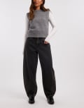 [Dr Denim] Dr Denim Nanci mid waist relaxed fit barrel leg jeans in washed black W28 L30 Aged black