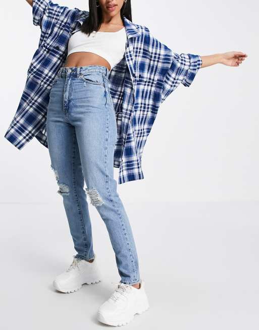 mom jeans with rips in the knees