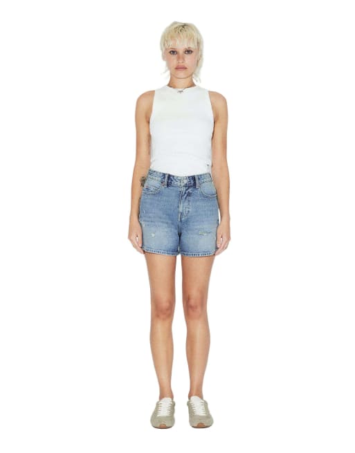 Dr Denim Nora mom fit denim shorts in blue, 5 of 7
