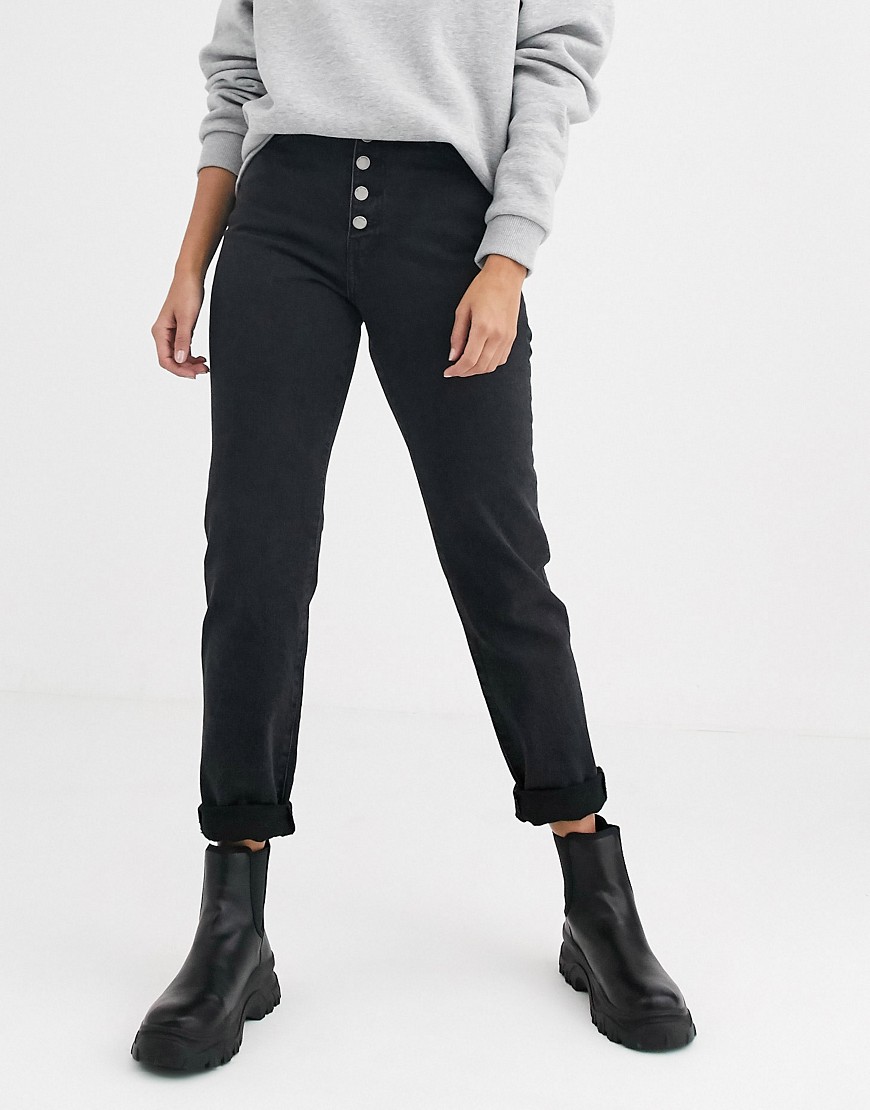 Dr Denim - Nora - Mom jeans met hoge taille en knopen-Zwart