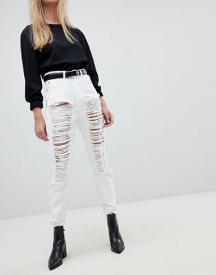 Dr. Denim - Nora - Mom jeans met scheuren en slijtage-Wit