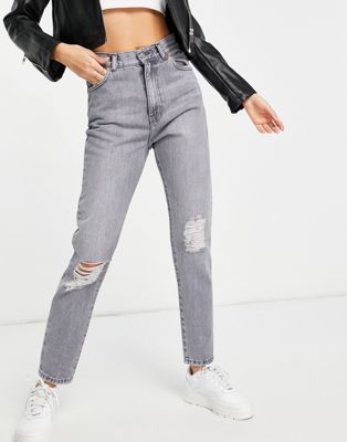 Dr Denim Nora mom jeans with rips in washed grey