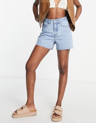Dr Denim Nora shorts with raw hem in mid wash blue - ASOS Price Checker
