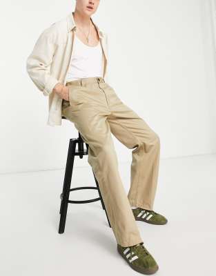 Dr Denim Omar crease straight leg trousers in stone  - ASOS Price Checker