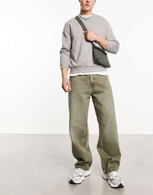 Dr Denim – Omar – Khakifärgade, slitna jeans med bred passform