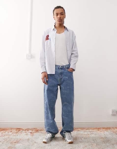 Dr Denim Omar relaxed fit straight leg jeans in retro anniversary print - view 1