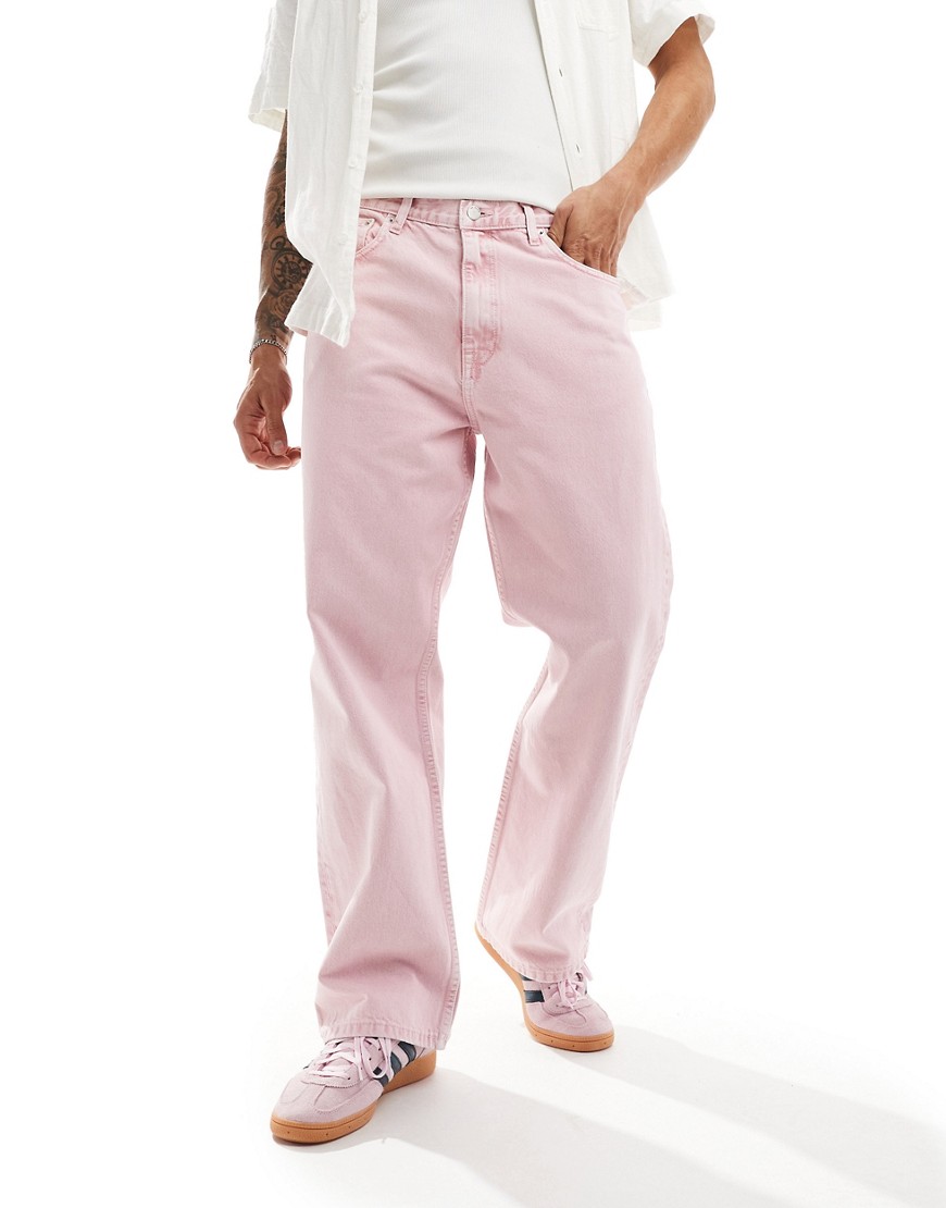 Dr Denim Omar wide straight leg jeans in washed pink wash