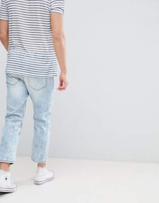 mens cropped blue jeans