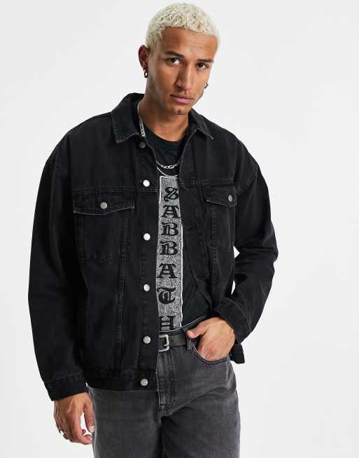 ASOS Oversized Denim Jacket In Black With Patches