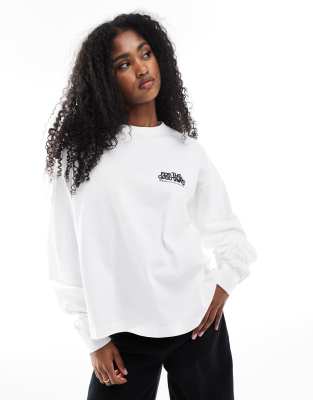 Dr Denim Oversized Long Sleeve T-shirt With Back Graphic Print In White