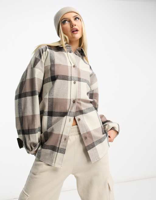 Dr Denim oversized print shirt in walnut brown check