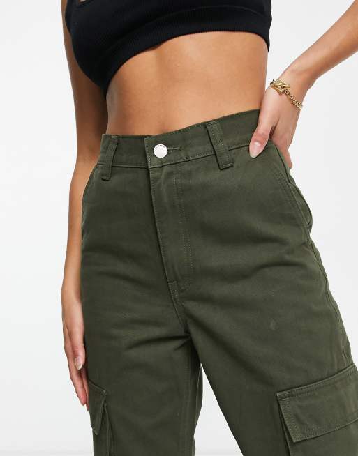 Dr Denim Petite – Echo – Cargohose in Khaki mit superhohem Bund und weitem Bein, 3 von 4