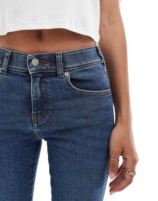 Dr Denim Petite Lexy Bootcut mid waist slim fit bootcut leg jeans in cape  mid used blue wash