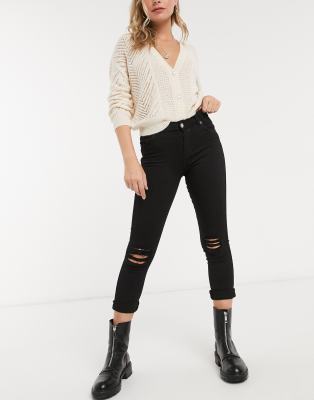 mid rise black ripped skinny jeans