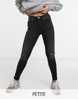 Dr Denim Petite Lexy skinny jeans with rips in black