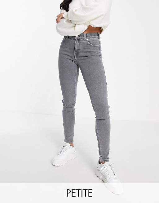 Dr Denim Petite – Lexy – Superenge Jeans mit mittelhohem Bund in verwaschenem Grau