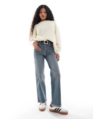 Dr. Denim Petite - Moxy - Gerade geschnittene Jeans in abgenutzter Cape-Mid-Dirt-Waschung-Blau