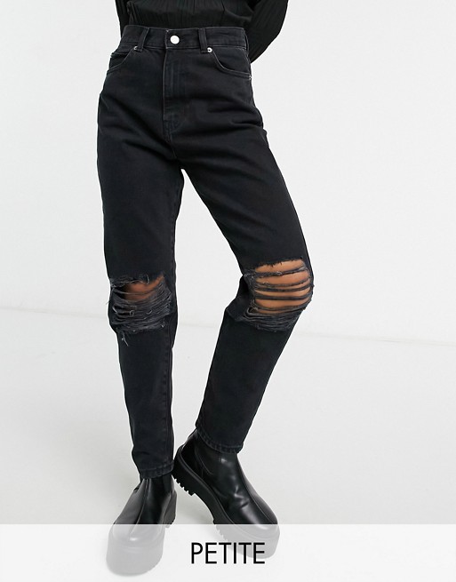 Dr Denim Petite Nora relaxed fit jeans with extreme rips in black