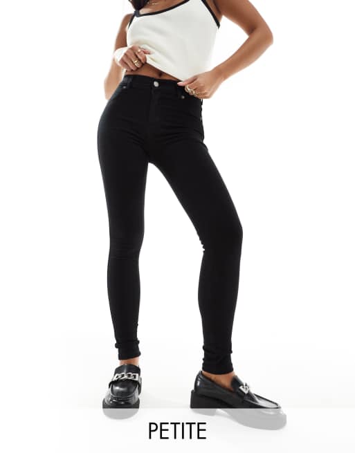 Dr. Denim Petite – Plenty – Supereng geschnittene Jeans in reinschwarzer Waschung mit mittelhohem Bund