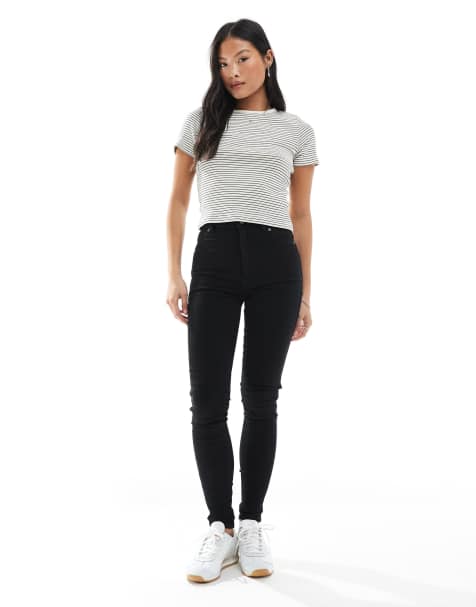 Dr Denim Petite Solitaire high rise super skinny jeans in clean black wash - view 1