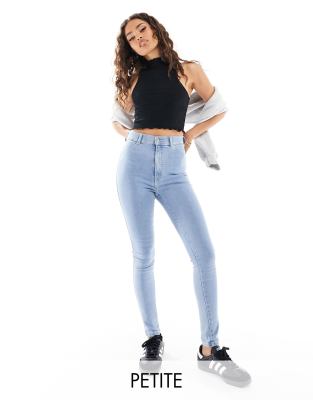 Dr Denim Petite Dr Denim Petite Solitaire high waist super skinny jeans in beck pale plain wash-Blue