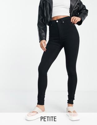 Dr Denim Petite - Solitaire - Supereng geschnittene Jeans in Schwarz mit sehr hohem Bund