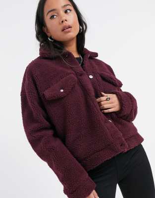 Dr Denim Pixley Teddy Jacket In Burgundy-red In Red
