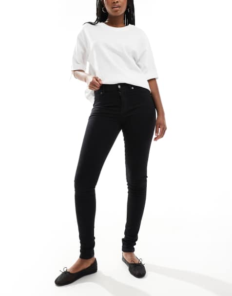 Dr. Denim – Plenty – Eng geschnittene Jeans in Schwarz mit mittelhohem Bund - view 1