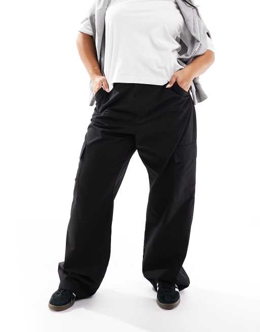 Dr Denim Plus Donna Cargo wide straight fit cargo pants in black