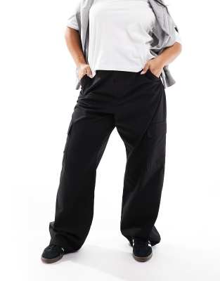 Dr Denim Plus Dr Denim Plus Donna Cargo wide straight fit cargo trousers in black