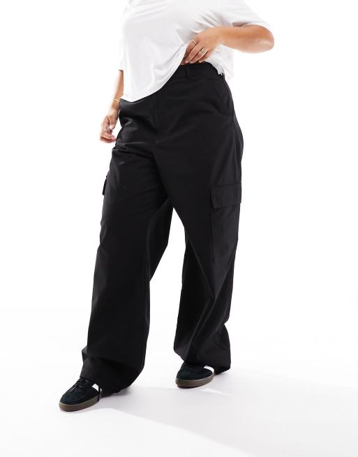 Plus Black Pocket Cargo Straight Leg Pants